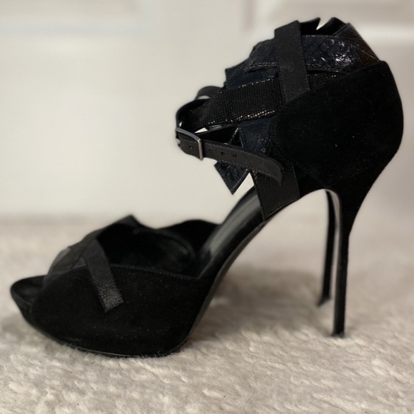 Pierre Hardy Strappy Open-Toe Heels Suede Snake-Embossed Leather 40 US 9.5-10 - Picture 1 of 13